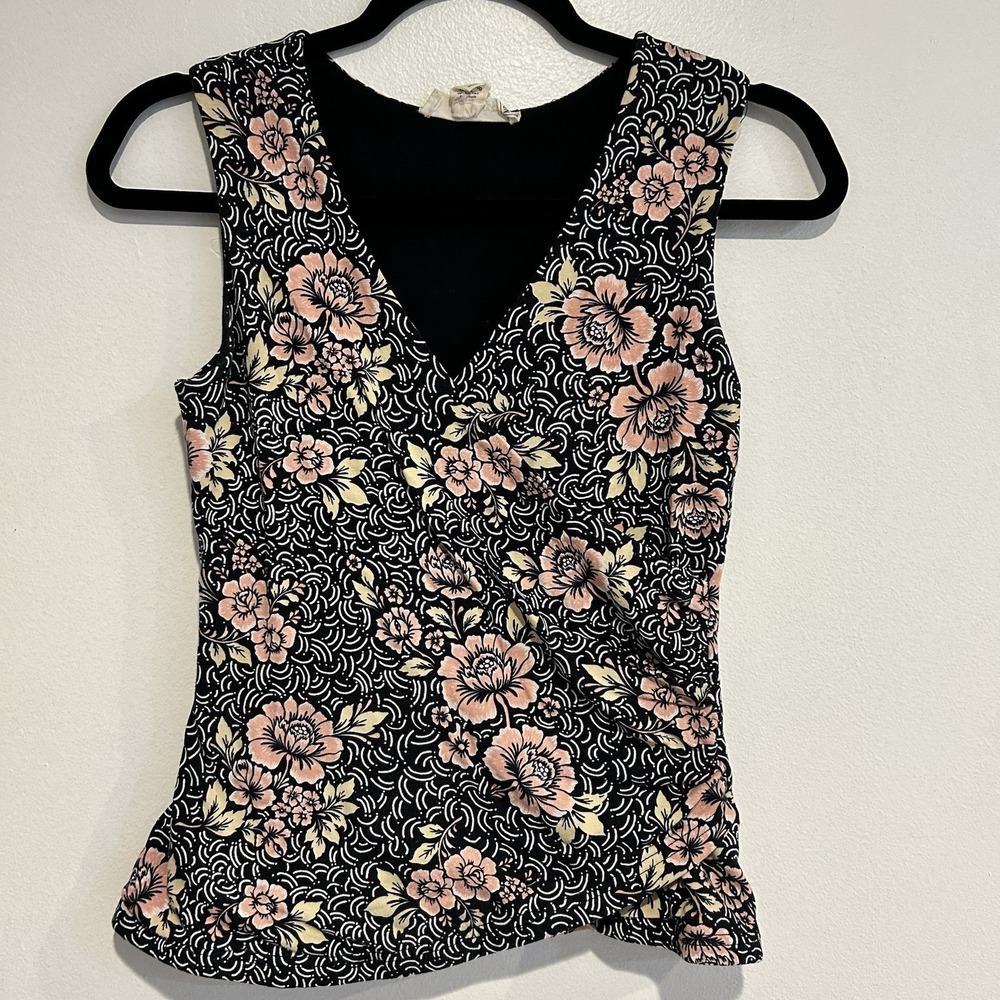By Design 90s‎ Y2K Club Whimsy fairycore Black Peach Floral Stretch Tank Top XS